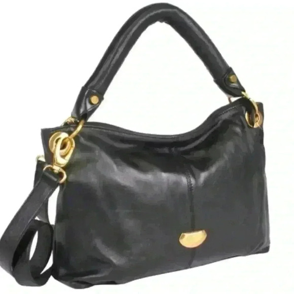 UGO SANTINI  LAMB SKIN LEATHER SHOULDER BAG WITH LONG STRAP GOLD HARDWARE - Picture 1 of 16